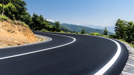 Wall Mural - close-up view of a curved road in picturesque surroundings, no people, copy space, more clarity with