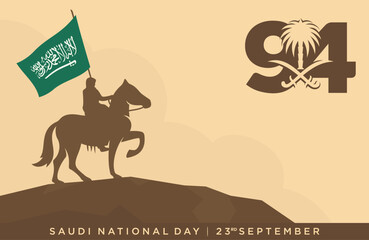 Wall Mural - 94 Saudi National Day. 23rd September. Arabic Text: Our National Day. Kingdom of Saudi Arabia. Vector Illustration. 