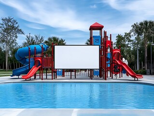 Wall Mural - empty playground with blank safety notice, copy space, more clarity with clear light and sharp focus