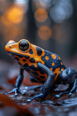 Poster - A vibrant poison dart frog hopping across the forest floor, feeling vibrant and alive,
