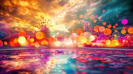 Wall Mural - Vibrant Abstract Background with Colorful Sparkling Particles and Light Reflections