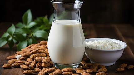 Poster - Almond nuts vegan milk - non dairy diet nutrition  