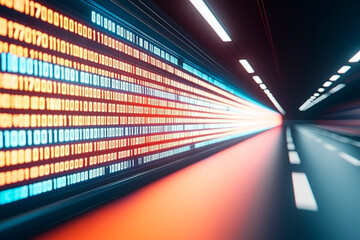 Wall Mural - high-speed data flow tunnel with binary code