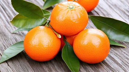 Wall Mural - Freshly Gathered Tangerines Sitting on Rustic Wooden Surface