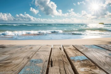 Wall Mural - wooden plank on a sunny beach