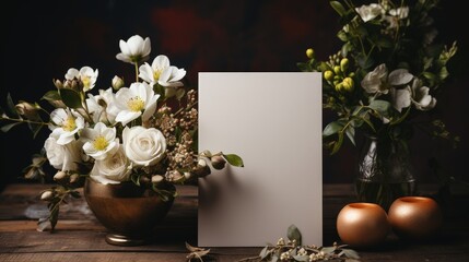 Poster - White Flowers, Blank Card, and Candles