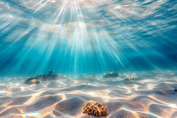 Wall Mural - sunbeams illuminate the ocean floor