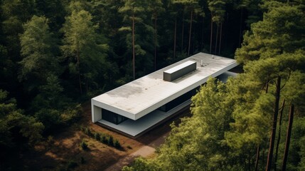 Canvas Print - Aerial drone view modern house amidst trees