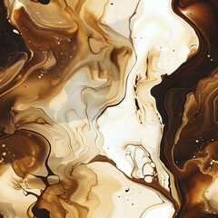 Aufkleber - Abstract fluid art painting in brown, beige, tan, and white creating wavy shapes