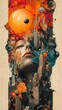 © Anothai - Surreal digital art blending a serene face with a bustling cityscape and cosmic elements in vibrant colors.