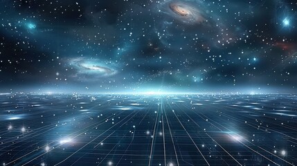 Wall Mural - ethereal cosmic sky over futuristic digital landscape