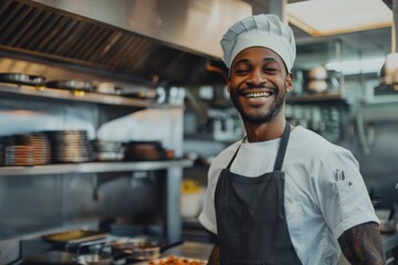 Portrait of a smiling American chef in the kitchen