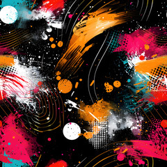 Fototapete - Abstract seamless pattern exploding with vibrant colors and dynamic brushstrokes