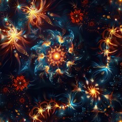 Wall Mural - vibrant cosmic flower: abstract fractal art in blue and orange hues