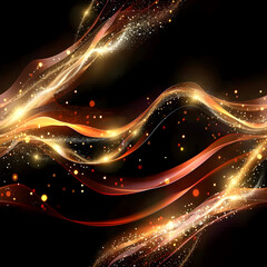 Aufkleber - Abstract golden wavy pattern shining on black background