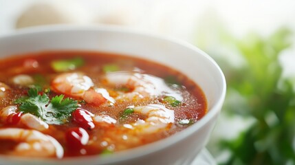 Wall Mural - Shrimp Soup with Chili and Cilantro in White Bowl