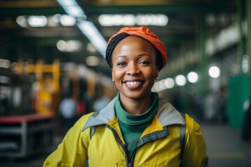 Portrait of a smiling young adult African American female warehouse worker