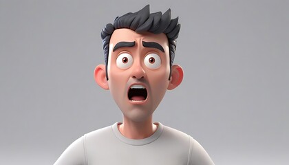 Shocked scared amazed cartoon character adult man male guy person portrait in 3d style design on light background created with generative ai