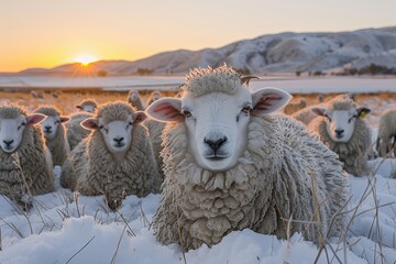 Canvas Print - Sheep in Winter Sunset