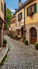 Wall Mural - Quaint european village cobblestone streets and o