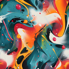 Fototapete - Colorful abstract art pattern with swirls and splatters forming a beautiful design