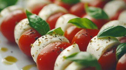 Wall Mural - Closeup of Caprese Skewers with Basil and Pepper