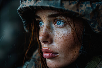 Wall Mural - AI generated portrait of female professional soldier