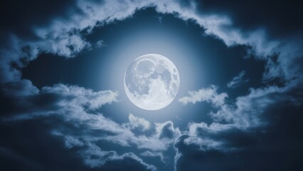 Sticker - A full moon is seen through a cloud filled sky, AI