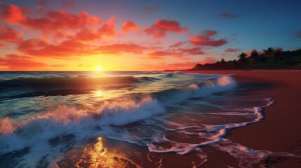 Sticker - Sunset beach landscape in photorealistic style