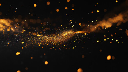 Wall Mural - Gold glitter circle of light shine sparkles and golden spark particles in circle frame on black background. Christmas magic stars glow, firework confetti of glittery ring shimmer