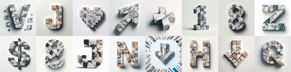 Marble stones Lettering Typeface. AI generated illustration