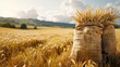 © PD - Some sacks filled with wheat on a wheat field, beginning of autumn, Field, good harvest