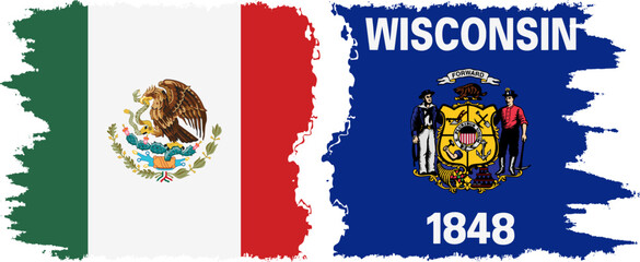 Wall Mural - Wisconsin and Mexico grunge brush flags connection, vector