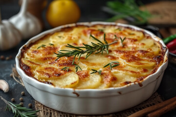 Sticker - Gratin Dauphinois or potato casserole - popular french cousin dish, hi end kitchen