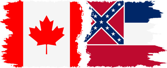 Wall Mural - Mississippi and Canada grunge brush flags connection, vector