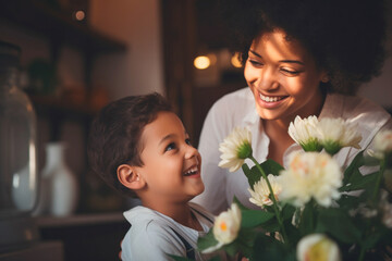 Wall Mural - Mother and child in a happy moment on Mother's Day.