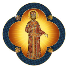 Christian traditional image of Saint Constantine. Decorative cross in Byzantine style isolated