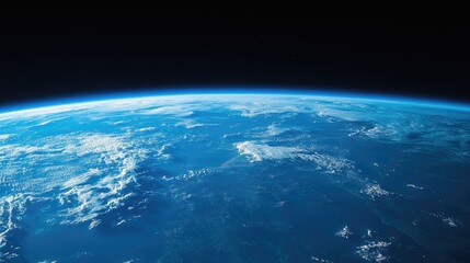 blue planet earth in dark space, closeup view. earth planet horizon panoramic view