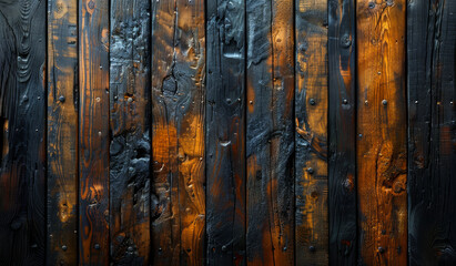 A black and brown wooden background with a burnt look. The wood is charred and has a dark brown color