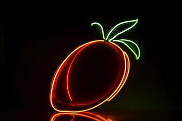 Wall Mural - Neon pitanga fruit silhouette isotated on black background.