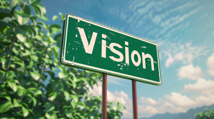 Aufkleber - Success and company strategy concept represented by vision text on green road sign