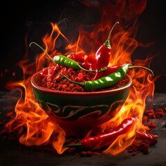 Poster -  red-and-green-hot-spicy-chili-with-flames-and-smoke