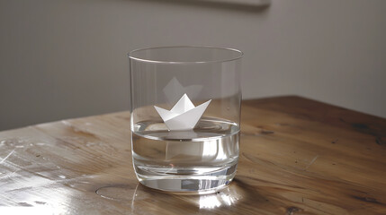 Wall Mural - Glass of water with a paper boat floating inside. 