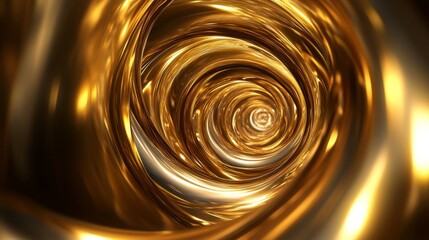 Aufkleber - Abstract 3D golden vortex with bright, radiant curves, emphasizing motion and elegance.