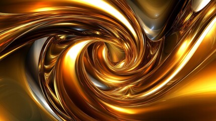 Aufkleber - Abstract 3D golden vortex with bright, radiant curves, emphasizing motion and elegance.
