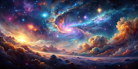 surreal galaxy fantasy with nebulae, stars, and cosmic clouds in a mysterious universe, galaxy, fant
