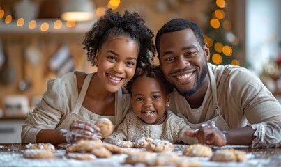 Wall Mural - A family baking cookies together in a cozy kitchen