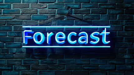 Poster - Blue neon sign illuminating a brick wall and forecast future trends