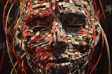 Wall Mural - artistic representation of artificial intelligence using electronic cables and network wiring formin