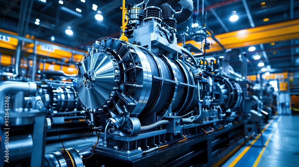 Large industrial generator powering a manufacturing plant, factory ...